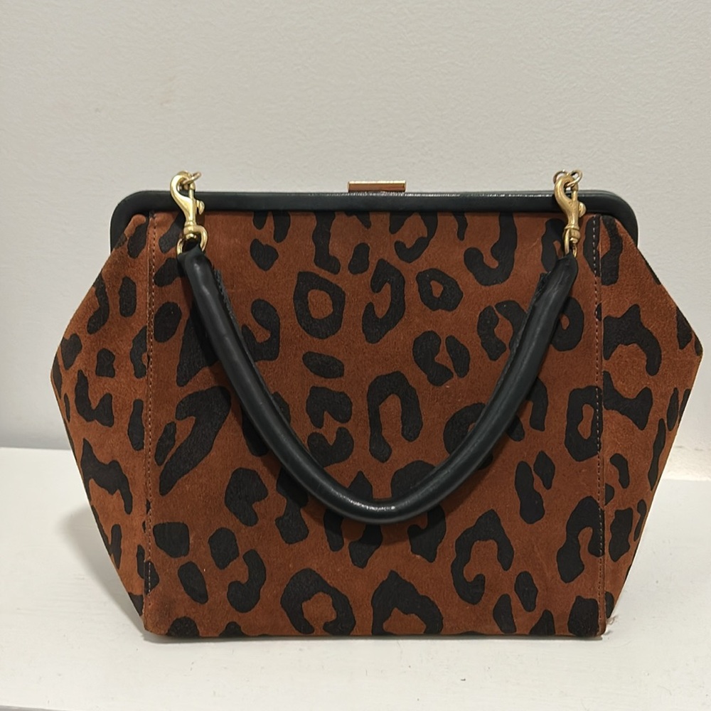 Clare V Brown and Black Leopard Print Shoulder Bag